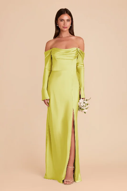 Maternity dress for a baby's first plane ride Maya Matte Satin Dress - Chartreuse