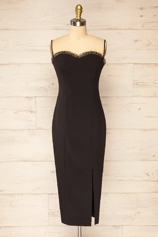 Midi dresses with keyhole backs for a flirty and unexpected detail Lenna Black | Fitted Midi Dress w/ Sweetheart Neckline Midi dresses with keyhole backs for a flirty and unexpected detail Lenna Black | Fitted Midi Dress w/ Sweetheart Neckline