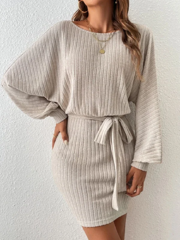 Everyday Dress with Batik Print for an Ethnic Look​  Round Neck Tie Waist Long Sleeve Mini Dress