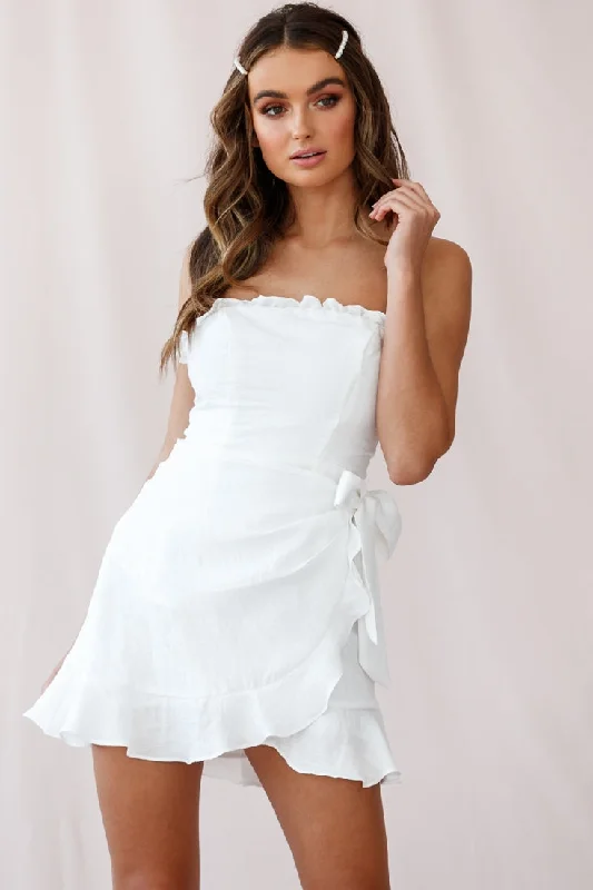 Mini dresses with one - shoulder designs Stacey Frill Bustier Wrap Dress White