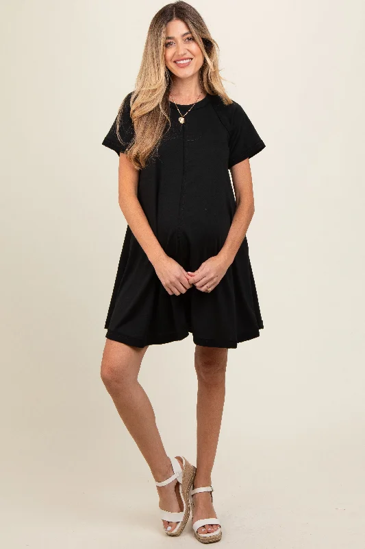 Maternity dress for a baby's first visit to the aquarium Black Solid T-shirt Maternity Mini Dress Maternity dress for a baby's first visit to the aquarium Black Solid T-shirt Maternity Mini Dress
