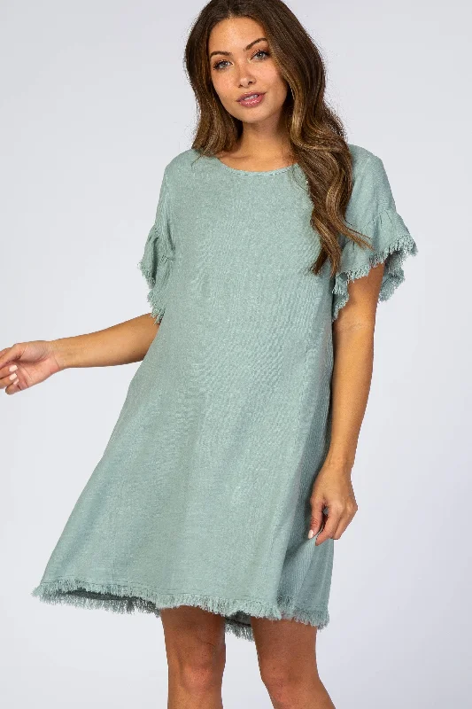 Maternity dress for a summer barbecue Mint Green Frayed Trim Back Keyhole Linen Maternity Dress Maternity dress for a summer barbecue Mint Green Frayed Trim Back Keyhole Linen Maternity Dress