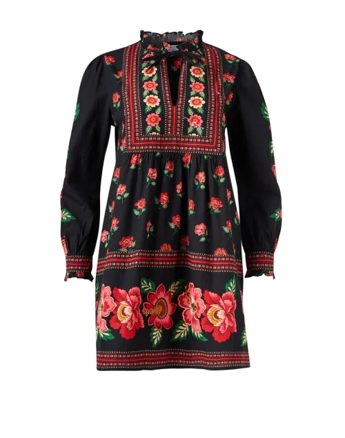  Everyday Boho - style Dress with Fringe​ Nell Black and Red Floral Dress