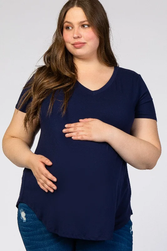 Bohemian style maternity dress for beach weddings Navy Blue V-Neck Short Sleeve Maternity Plus Top Bohemian style maternity dress for beach weddings Navy Blue V-Neck Short Sleeve Maternity Plus Top