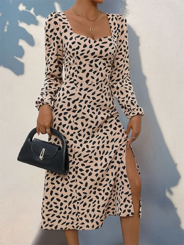   Charming Perfee Tied Slit Midi Dress with Long Sleeve