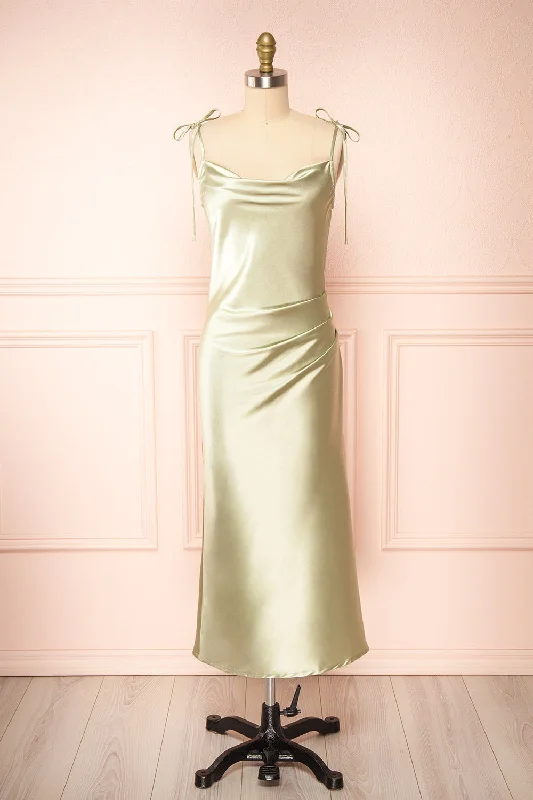 Midi dresses with embroidered accents for a unique and detailed design Elyse Sage | Cowl Neck Midi Dress Midi dresses with embroidered accents for a unique and detailed design Elyse Sage | Cowl Neck Midi Dress