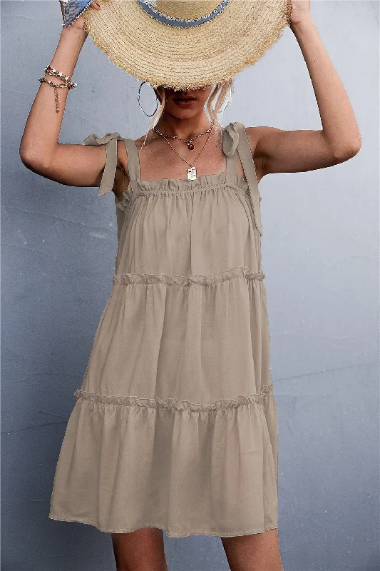 Everyday Dress with Peter - pan Collar for a Classic Look Frill Tiered Tie Shoulder Mini Cami Dress Everyday Dress with Peter - pan Collar for a Classic Look Frill Tiered Tie Shoulder Mini Cami Dress