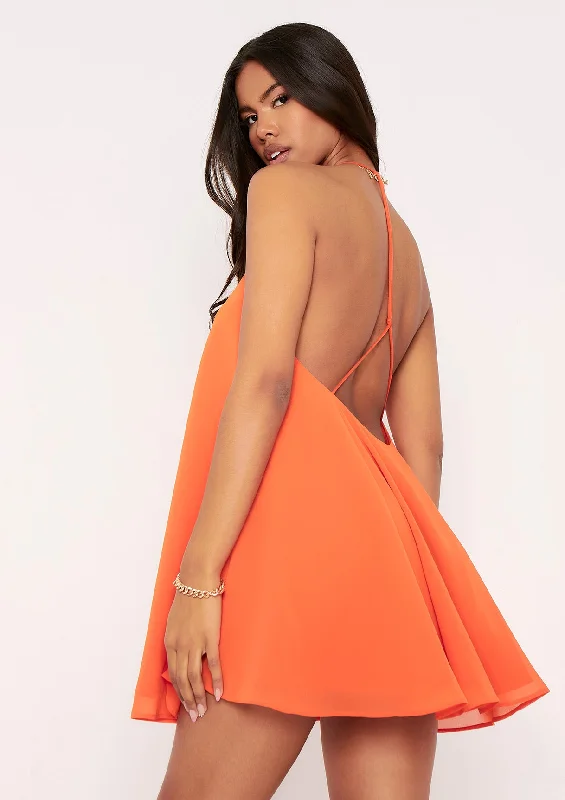 Everyday Wrap Dress with Adjustable Belt Elsie Orange Halter Neck Trapeze Mini Dress Everyday Wrap Dress with Adjustable Belt Elsie Orange Halter Neck Trapeze Mini Dress