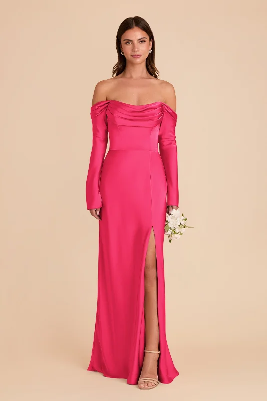 Maternity dress with empire waist for added comfort Maya Matte Satin Dress - Fuchsia Maternity dress with empire waist for added comfort Maya Matte Satin Dress - Fuchsia