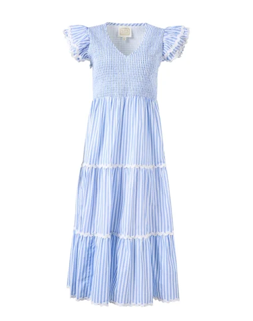 Everyday Dress with Raglan Sleeves for a Comfortable Fit Blue and White Striped Smocked Cotton Dress Everyday Dress with Raglan Sleeves for a Comfortable Fit Blue and White Striped Smocked Cotton Dress