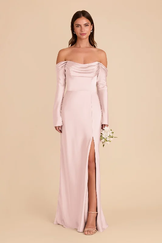 Maternity dress for a baby's first visit to the meditation garden Maya Matte Satin Dress - Pale Blush Maternity dress for a baby's first visit to the meditation garden Maya Matte Satin Dress - Pale Blush