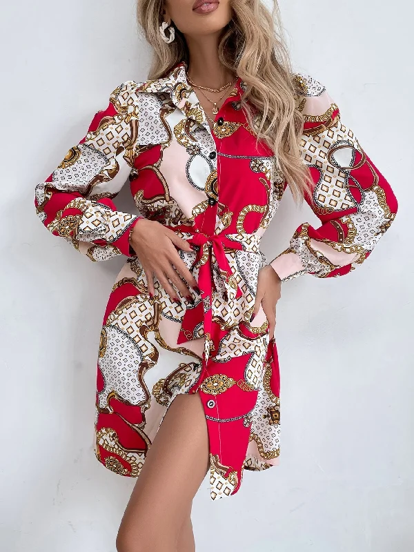 Mini dresses with criss - cross backs for a flirty look KittenAlarm - Chain Print Shirt Dress Mini dresses with criss - cross backs for a flirty look KittenAlarm - Chain Print Shirt Dress