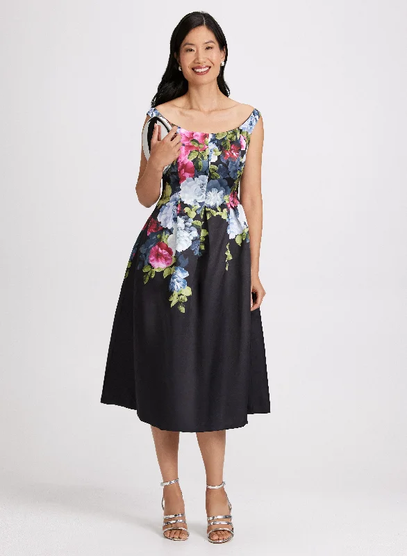 Midi dresses with lace - up fronts for a unique and adjustable style Floral Placement Print Dress Midi dresses with lace - up fronts for a unique and adjustable style Floral Placement Print Dress