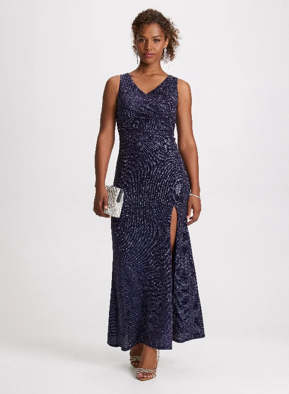 Midi dresses with wrap - around skirts for a customizable fit Shimmering Front Slit Dress Midi dresses with wrap - around skirts for a customizable fit Shimmering Front Slit Dress