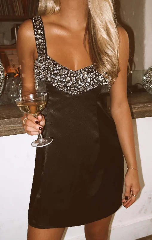 Mini dresses with wrap - around styles Pamela Mini Dress ~ Black with Jewels
