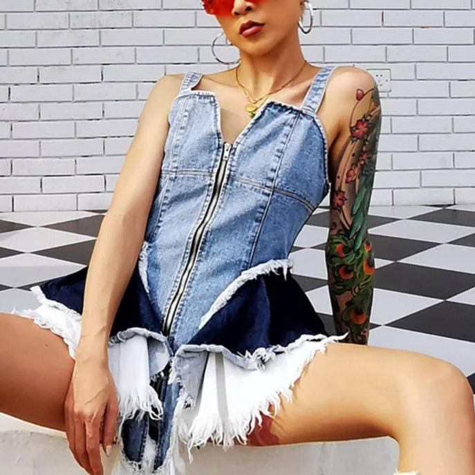 Mini dresses with bow accents for a sweet look KittenAlarm - Kaliyah Irregular Mini Denim Dress Mini dresses with bow accents for a sweet look KittenAlarm - Kaliyah Irregular Mini Denim Dress