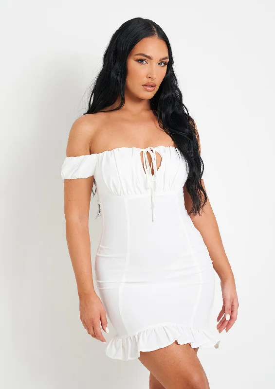 Everyday Dress with Bishop Sleeves for a Victorian - inspired Look​ Everyday Dress with Printed Bodice for a Statement Look​ Khalani White Woven Frill Hem Mini Dress