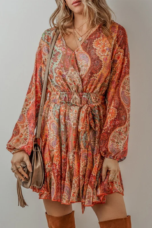 Everyday Dress with Ruffled Collar for a Girly Appeal Tied Printed Balloon Sleeve Mini Dress Everyday Dress with Ruffled Collar for a Girly Appeal Tied Printed Balloon Sleeve Mini Dress