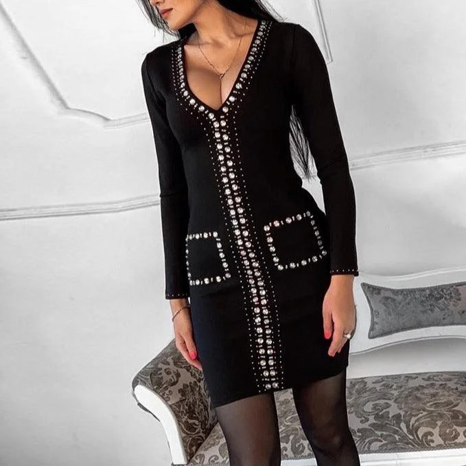 Mini dresses with criss - cross backs for a flirty look KittenAlarm - Zelia Embellished Long Sleeves Mini Dress Mini dresses with criss - cross backs for a flirty look KittenAlarm - Zelia Embellished Long Sleeves Mini Dress