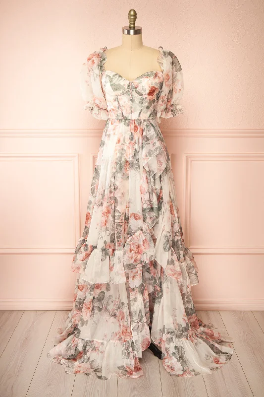 A - line midi dresses with floral prints for spring brunches Duchesse | Floral Corset Maxi Dress w/ Ruffles A - line midi dresses with floral prints for spring brunches Duchesse | Floral Corset Maxi Dress w/ Ruffles