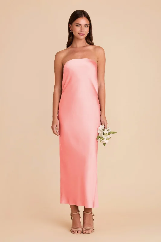 Maternity shift dress for casual outings Isla Matte Satin Dress - Coral Pink