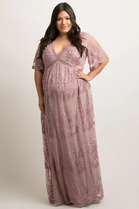 Maternity dress for a baby's first visit to the wildlife sanctuary PinkBlush Mauve Lace Mesh Overlay Plus Maternity Maxi Dress Maternity dress for a baby's first visit to the wildlife sanctuary PinkBlush Mauve Lace Mesh Overlay Plus Maternity Maxi Dress