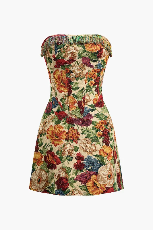 Cotton mini dresses for a comfortable everyday option Floral Print Zipper Strapless Mini Dress Cotton mini dresses for a comfortable everyday option Floral Print Zipper Strapless Mini Dress
