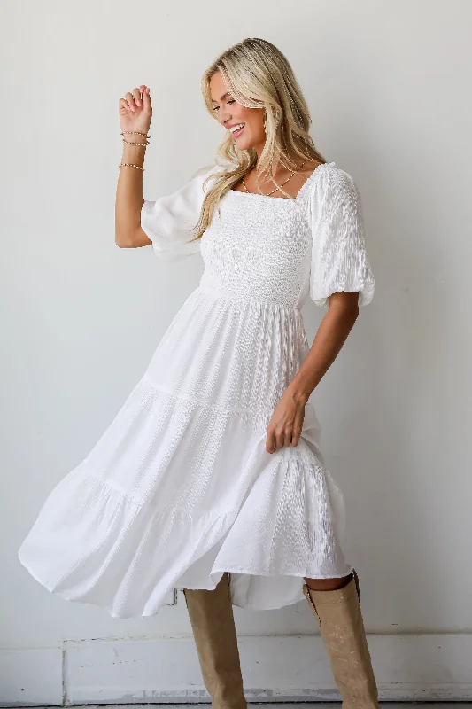   FINAL SALE - Bubbly Beauty White Tiered Midi Dress