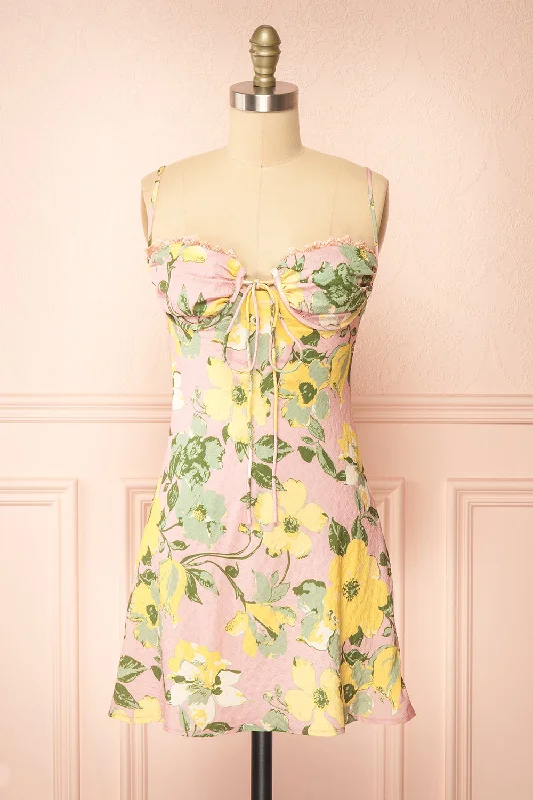 Midi dresses with ruffled bodices for a more pronounced feminine look Bestie | Short Pink Floral Dress Midi dresses with ruffled bodices for a more pronounced feminine look Bestie | Short Pink Floral Dress