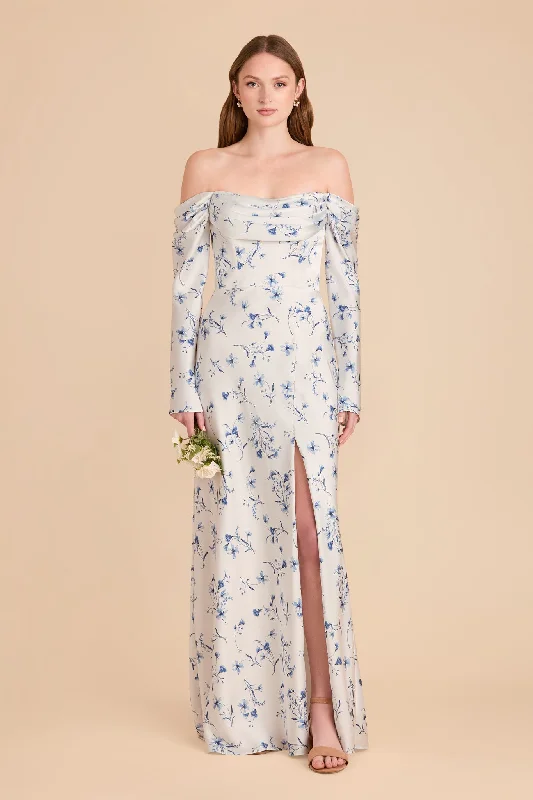 Maternity dress for a spring flower show Maya Matte Satin Dress - Blue Le Fleur
