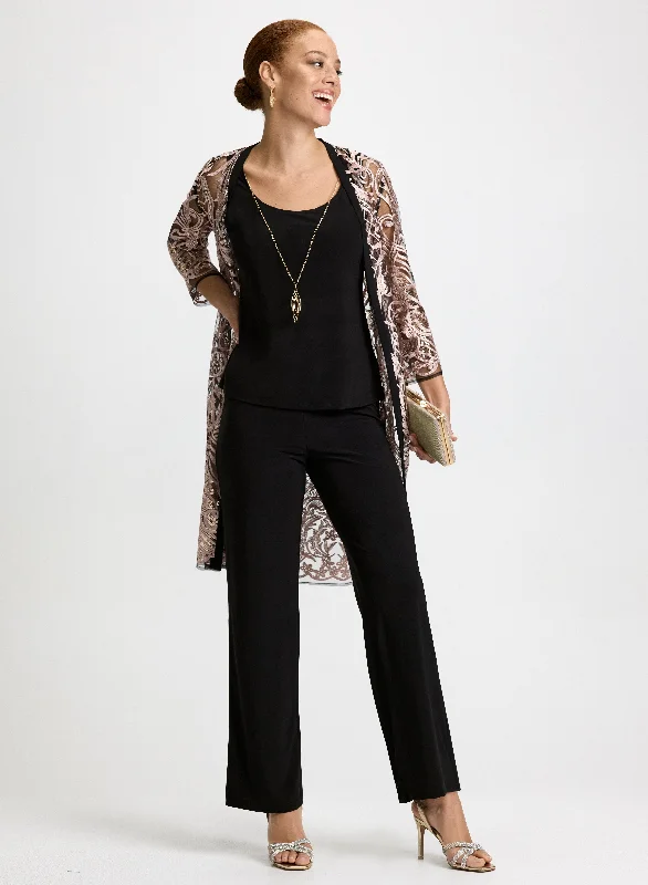 Midi dresses with pleated bodices for a classic and tailored look Sequin Motif Jacket, Pants & Cami Set Midi dresses with pleated bodices for a classic and tailored look Sequin Motif Jacket, Pants & Cami Set