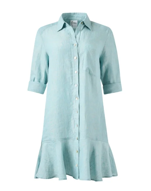 Everyday Dress with Convertible Design for Multiple Looks Seaglass Blue Linen Dress Everyday Dress with Convertible Design for Multiple Looks Seaglass Blue Linen Dress