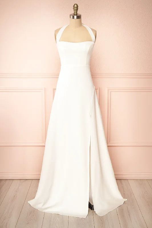 Midi dresses with denim fabric for a casual yet stylish day out Denisia Ivory | Bridal Maxi Dress w/ Train