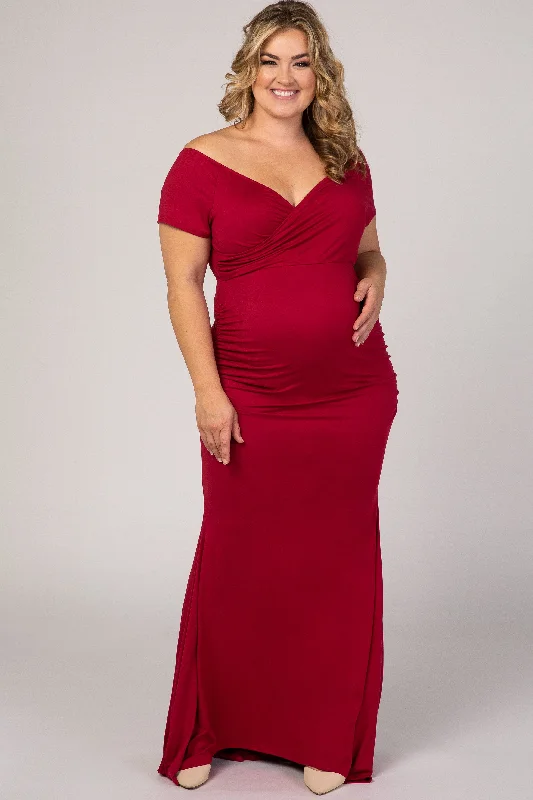 Maternity dress for a baby's first visit to the butterfly garden PinkBlush Burgundy Off Shoulder Wrap Plus Maternity Photoshoot Gown/Dress Maternity dress for a baby's first visit to the butterfly garden PinkBlush Burgundy Off Shoulder Wrap Plus Maternity Photoshoot Gown/Dress
