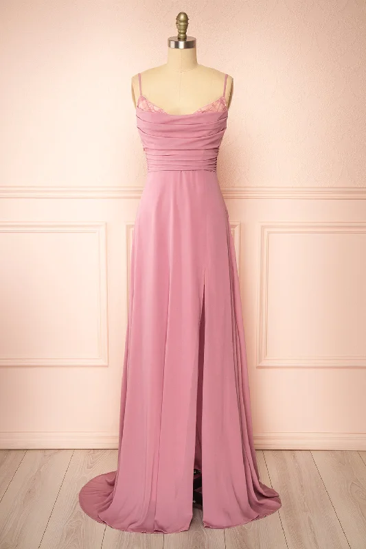Midi dresses with geometric cutouts for a contemporary and edgy look Kieran Mauve | A-Line Maxi Dress w/ Lace Midi dresses with geometric cutouts for a contemporary and edgy look Kieran Mauve | A-Line Maxi Dress w/ Lace