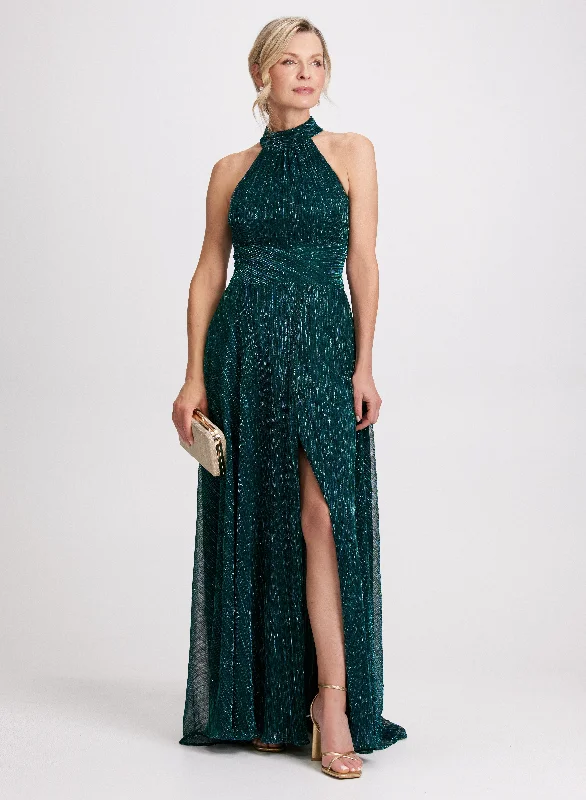 Wrap - style midi dresses in silk for a sophisticated office look Halter Neck Foil Detail Dress Wrap - style midi dresses in silk for a sophisticated office look Halter Neck Foil Detail Dress