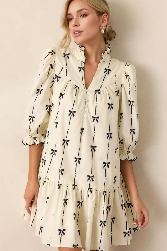 Children's Everyday Dress in Soft Jersey Oh Full Size Frill Bow Print Half Sleeve Mini Dress Children's Everyday Dress in Soft Jersey Oh Full Size Frill Bow Print Half Sleeve Mini Dress