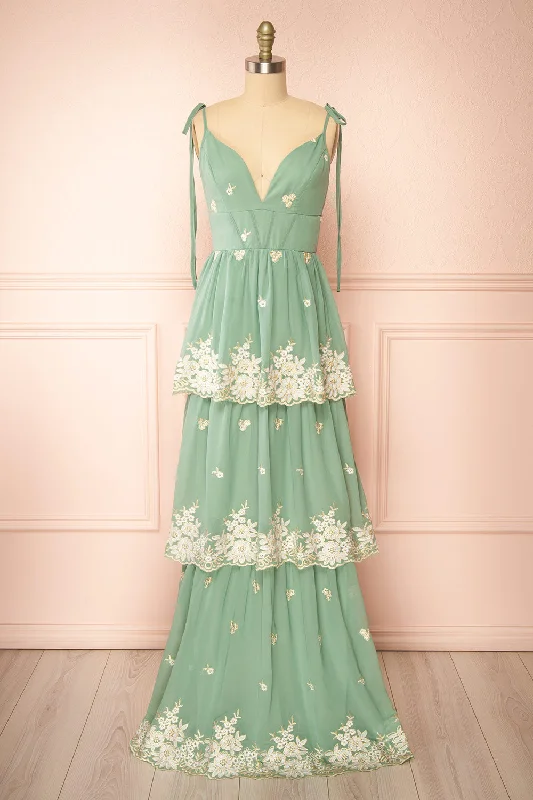 Midi dresses with abstract art prints for an artistic statement Taliana Sage | Chiffon Maxi Dress w/ Floral Embroidery