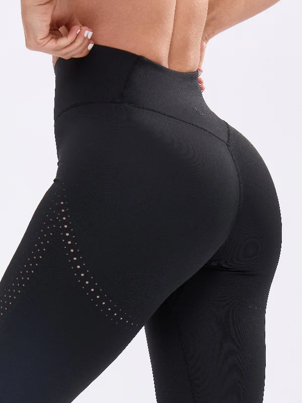 Plus Size Women's Stretch Cotton Tight Trousers in Navy for Comfortable Everyday WearAirbrush Laser Cut Legging - Onyx Black