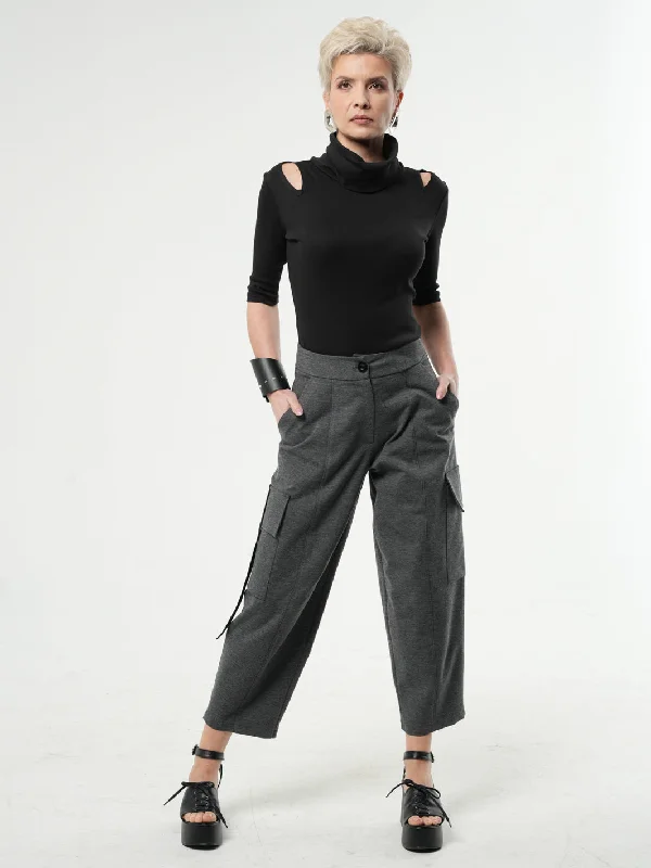 Plus Size Women's Embroidered Tight Trousers in White for a Feminine and Elegant StyleAnkle-Length Gray Cargo Pants