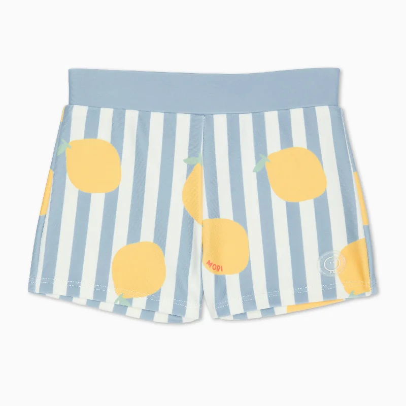 Plus Size Women's Printed Tight Trousers in Floral Patterns for a Spring - Inspired OutfitLemon Swim Shorts