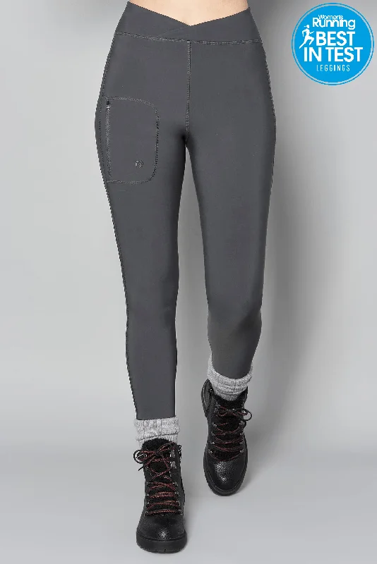Women's High - Waisted Tight Trousers with Side Slits in Beige for a Trendy LookOutdoor Softshell Leggings - Storm Grey