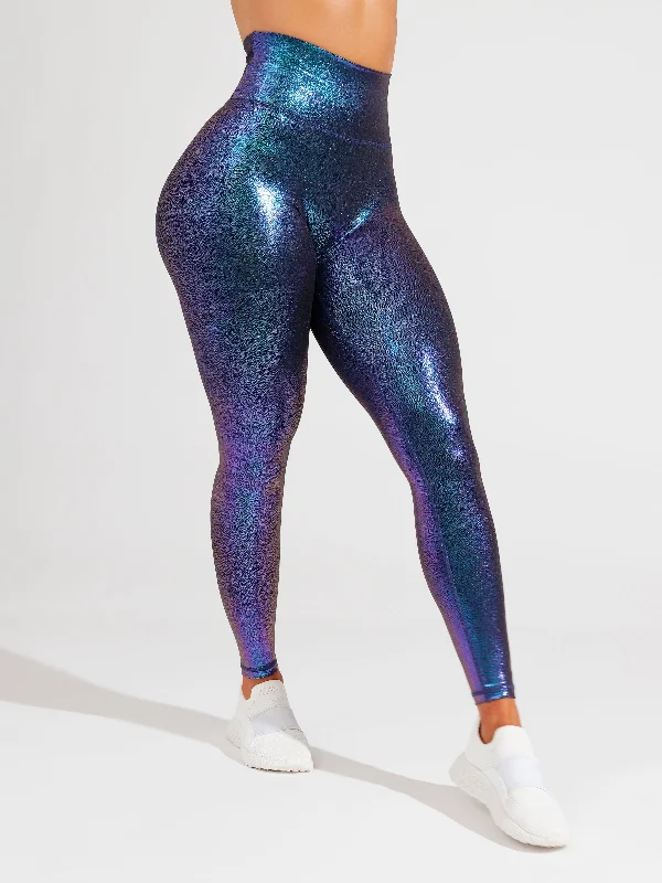 Women's Seamless Compression Tight Trousers in Gray for Fitness and Yoga SessionsRebel Legging - Mood Ring Holographic