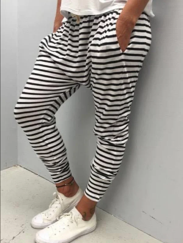 Plus Size Women's Embroidered Tight Trousers in White for a Feminine and Elegant StyleSilent Theory Fluid Pants Black White Stripe Plus Size Women's Embroidered Tight Trousers in White for a Feminine and Elegant StyleSilent Theory Fluid Pants Black White Stripe