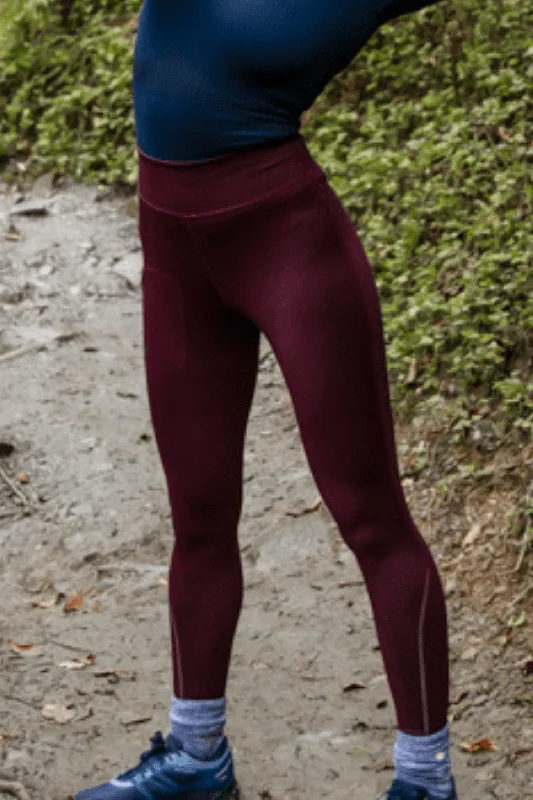 Plus Size Women's Printed Tight Trousers in Floral Patterns for a Spring - Inspired OutfitThermal Outdoor Leggings - Aubergine
