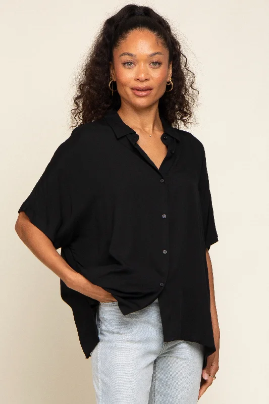 seamless women nursing bra for comfortBlack Button Up Dolman Short Sleeve Top