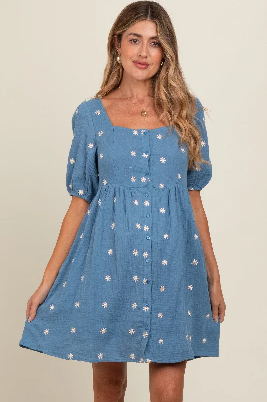 plus size front closure women nursing braBlue Floral Embroidered Button Front Short Sleeve Maternity Dress plus size front closure women nursing braBlue Floral Embroidered Button Front Short Sleeve Maternity Dress