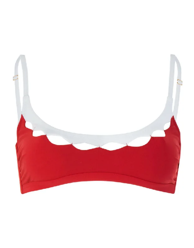 ruffled women bikini briefs for a playful styleREI DIAMOND TOP IN RED/WHITE MATTE