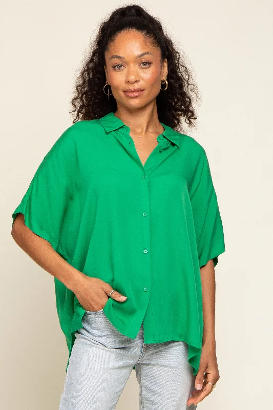 nursing bra for stay - at - home momsGreen Button Up Dolman Short Sleeve Top