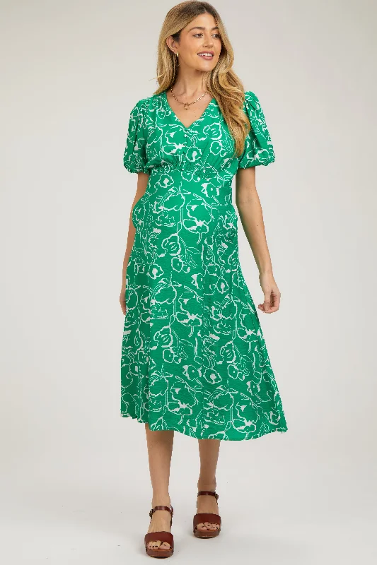 padded moisture wicking women nursing braGreen Floral Button Front Short Sleeve Maternity Midi Dress